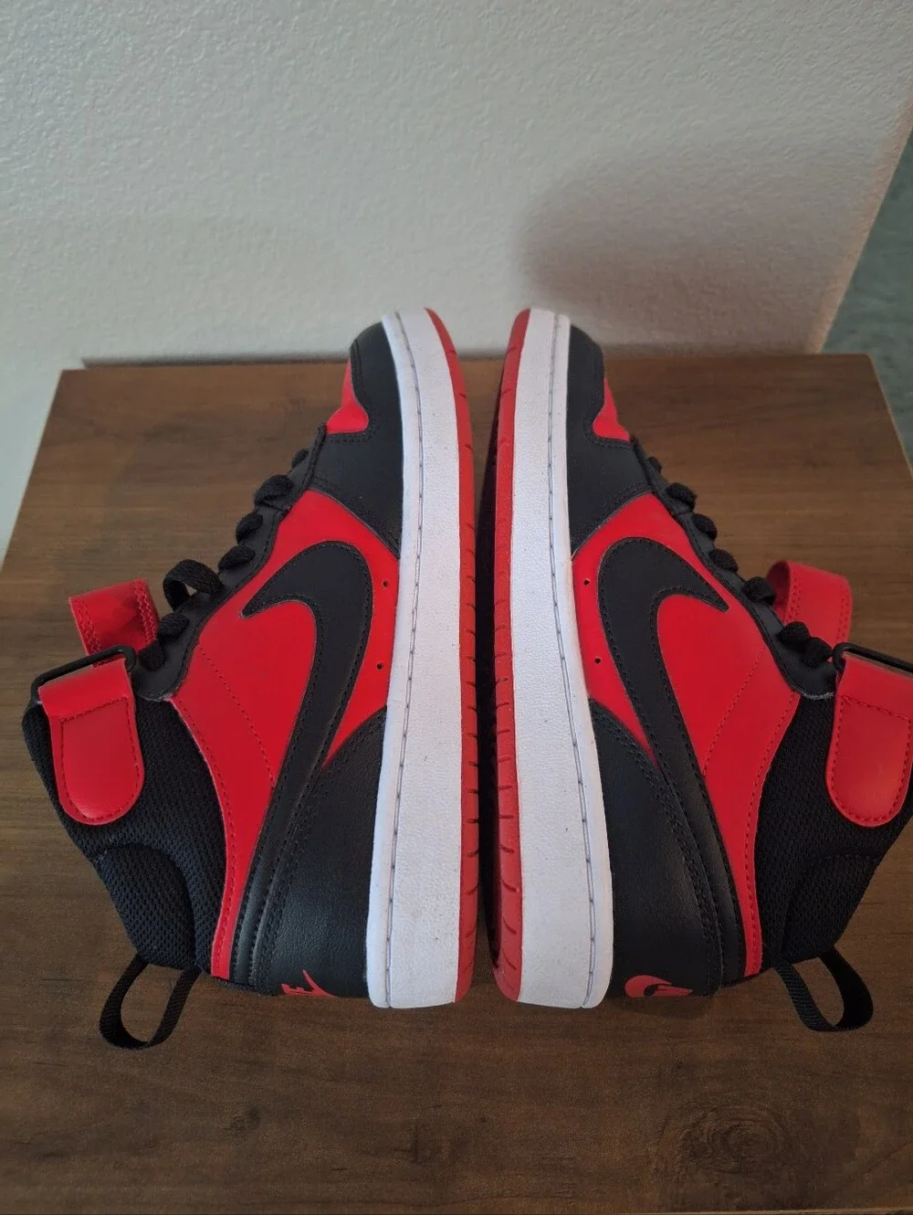 Nike Black and Red Mid-Top Sneakers with Strap